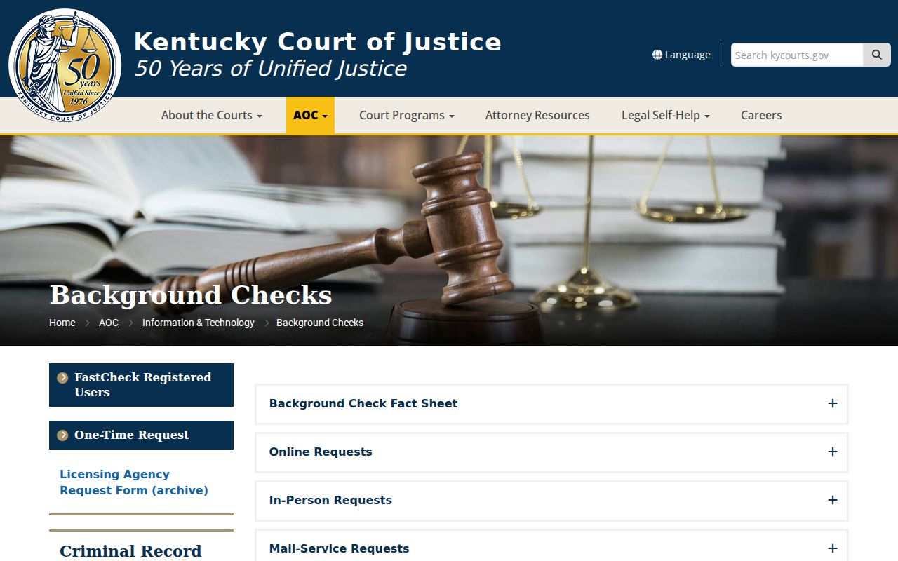 Trigg County criminal history options on the Kentucky AOC page