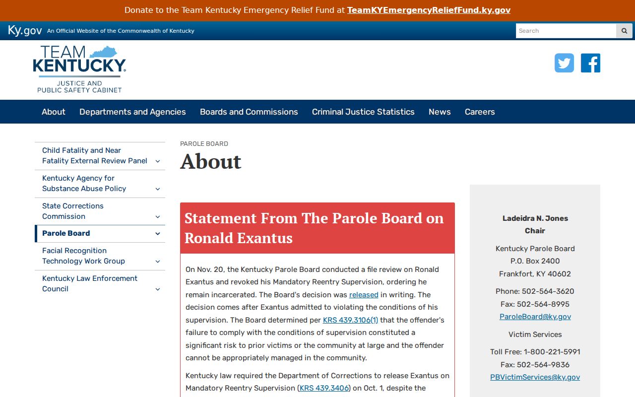 Kentucky Parole Board source for Trigg County supervision records