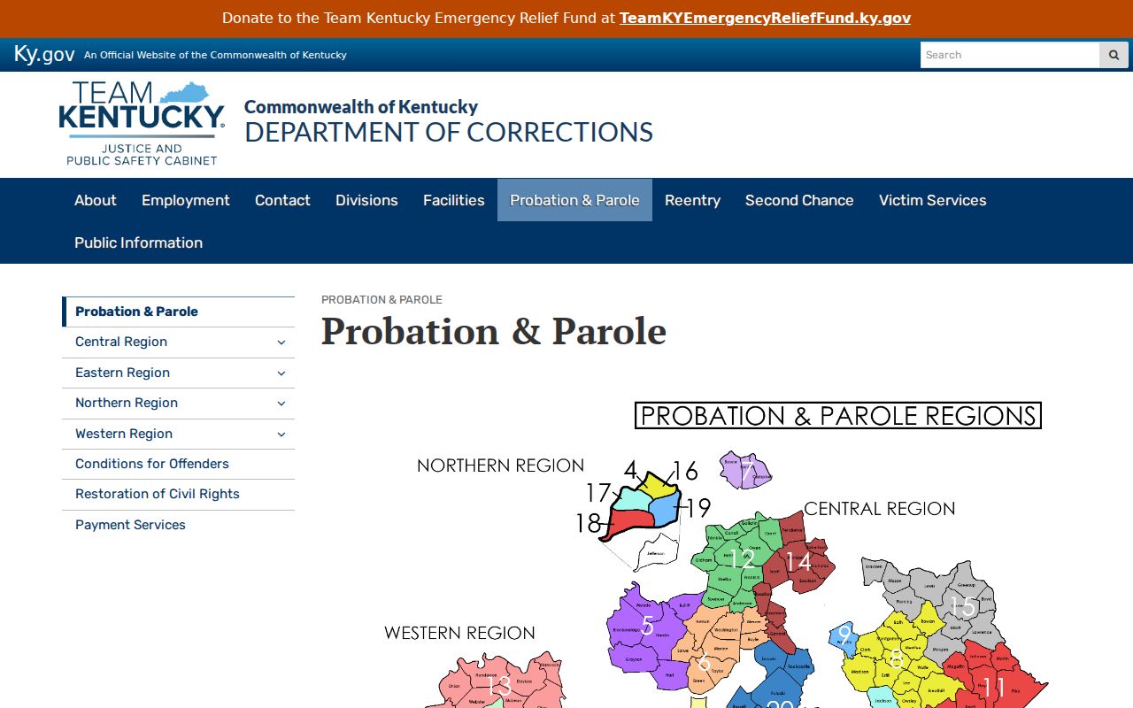 Kentucky probation and parole structure for Trigg County records