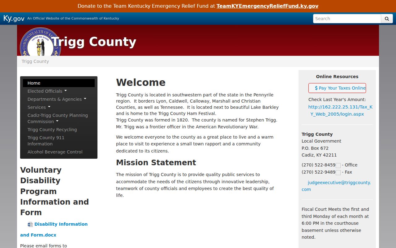 Official Trigg County source for local criminal record context