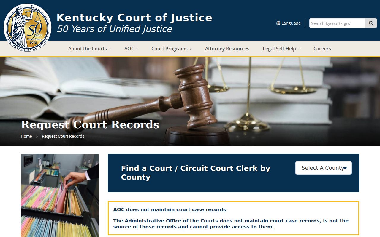 Kentucky Court of Justice instructions for requesting court records from the clerk