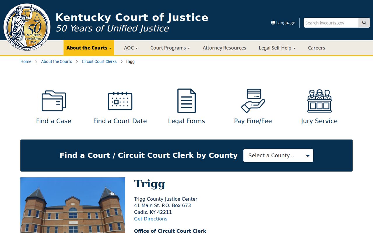 Official Trigg County Justice Center page with court contacts and hours
